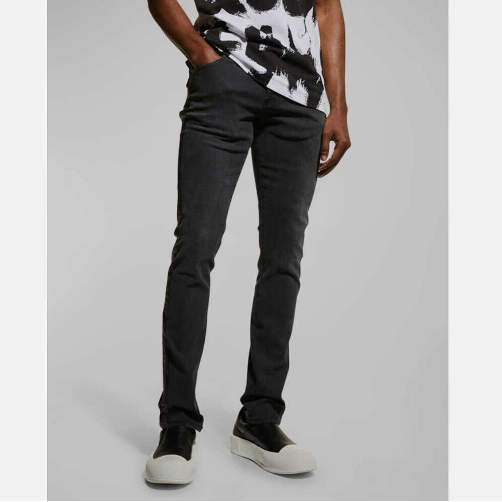 Alexander McQueen Men Black Washed Cotton-Stretch Denim Jeans US40R - Picture 2 of 11